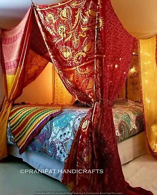 Vintage 1 PC Indian Hippie Silk Sari Tent Drapes Recycled Room Decor Bed Canopy • £144.10