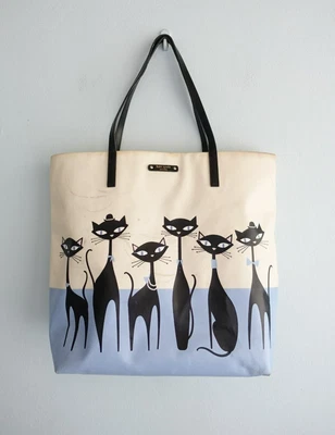 $40 • Buy Kate Spade Womens Jazz Things Up Cool Cat Tote Bag Black Cats Coated Cotton