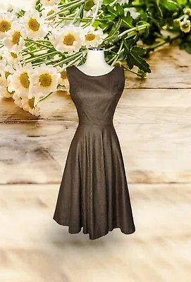 MR MORT 50s 60s Vintage 100% WOOL Brown Sleeveless TEA DRESS Fit & Flare Small • $49.99