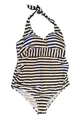 Striped Motherhood Maternity Swimsuit L One Piece B/W Halter Black White Swim  • $15.16