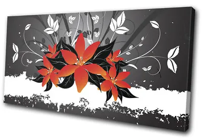 Abstract Flowers Illustration Floral SINGLE CANVAS WALL ART Picture Print • £29.99