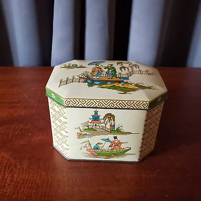 Vintage Decorative Tin Biscuit Tea Octagon Container Asian Box By Daher England  • $20