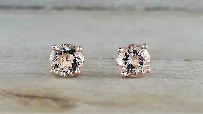 1 Ct Round Cut Simulated Peach Morganite Pink Gold Plated 925 Silver Earring • $3