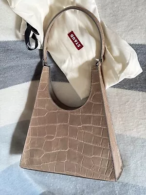 AUTH NWT $325 STAUD Rey Croc Embossed Leather Hobo Shoulder Bag In French Gray • $239