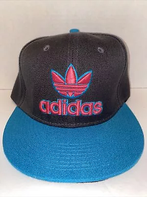 Vintage Adidas Trefoil Big Logo Snapback Hat Gray Pink Blue Hip Hop • $38.88