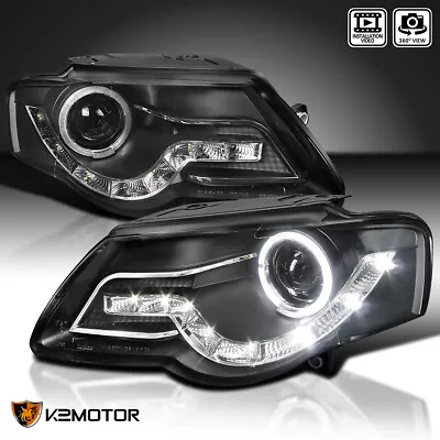 Black Fits 2006-2010 Passat B6 Halo Projector Headlights Lamps LED Strip L+R • $213.38