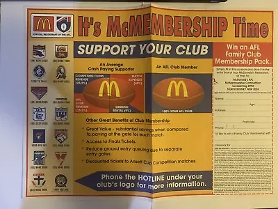 Mcdonalds AFL Footy Mcmembership Tray Liner • $30