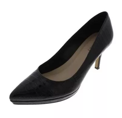 New ELLEN TRACY Women Leather Heel Slip On Embossed Platform Pump Shoe Sz 8.5 M • $89.95