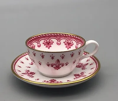 Vintage Spode Bone China Red & White Fleur De Lis Lys Miniature Tea Cup & Saucer • $37.99