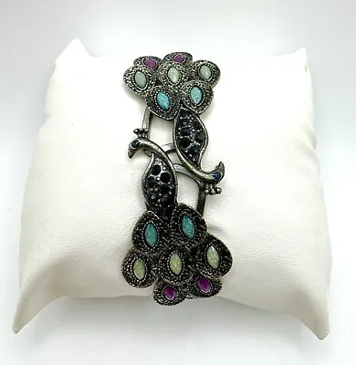 Peacock Bracelet Cuff Vintage Bangle Multi Color Gem Feathers Statement Jewelry • $18.04