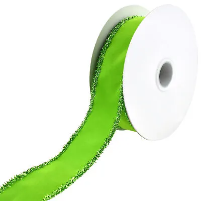 Christmas Velvet Tinsel Edge Wired Ribbon 1-1/2-Inch 10-Yard - Lime Green • $11.95