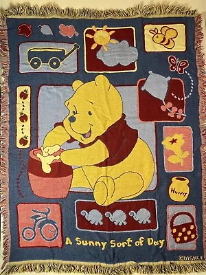 Disney Classic Winnie The Pooh Vintage Fringed Woven Tapestry Blanket Throw • $39.99