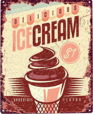 ICE CREAM Metal Wall Sign Pubbar Shed Garage Cafe Coffee Shop Kitchen Palour • £7.95