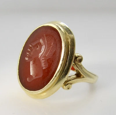 $329 • Buy Vintage Carnelian Intaglio 14k Yellow Gold Ring Signet 