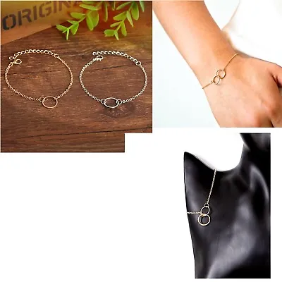 Dainty Gold Silver Single & Double Karma Circle Bangle Bracelet Jewellery Gift  • £3.99