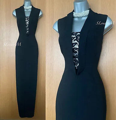 Karen Millen UK 10 Black Tuxedo Signature Pencil Evening Maxi Long Gown Dress 38 • £119.99