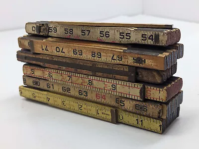 Six Vintage Wooden Zig Zag Folding Ruler Lot Lufkin Klein Other - Read DESC** • $14.95