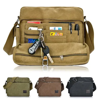 Men's Vintage Canvas Schoolbag Satchel Shoulder Messenger Bag School Laptop Bags • $19.98