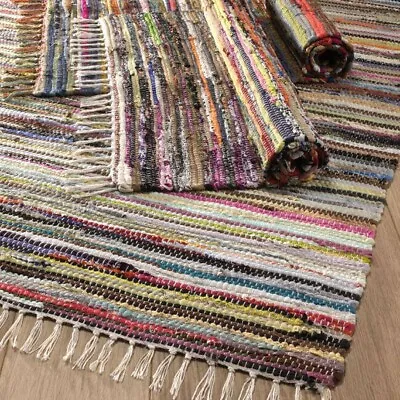 £10.99 • Buy HANDMADE INDIAN CHINDI RAG RUG Recycled Cotton LARGE SMALL Woven WEAVE FLOOR MAT