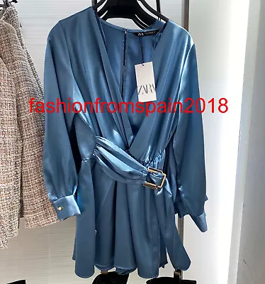 Zara New Woman Satin Playsuit With Buckle Blue Steel Xs-xxl 2259/899 • $59.86