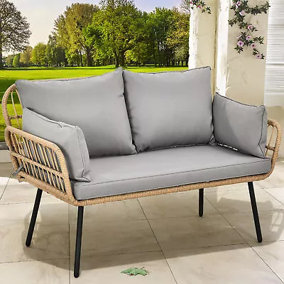 Outdoor Rattan Chair Patio Loveseat Wicker 2 Seater Sofa With Cushions & Pillows • $159.98