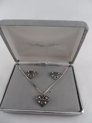 Jezlaine Heart Jewelry Set Earrings Necklace Chain Pendant .925 Sterling Silver • $22.39