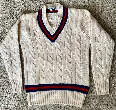 Vintage Men’s Lillywhites V Neck Wool Off White Tennis Cricket Sweater Size L • $49.95