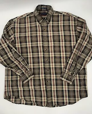 GANT Shirt Plaid Chelsea Twill Button Down Long Sleeve Cotton Men Large Brown • $14