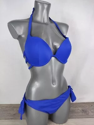 Boux Avenue Royal Blue Bandeau Swim Bra & Tie Side Brief Swimsuit 34D  UK 10 • £21.99