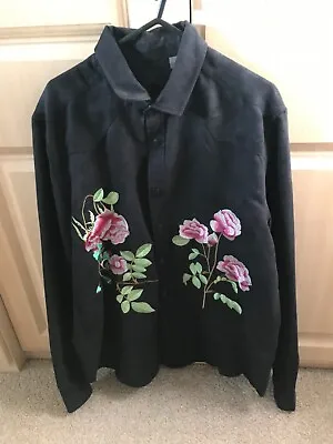 Medium Asos Suede Effect Black Shirt With Floral Front. Excellent Condition  • £10