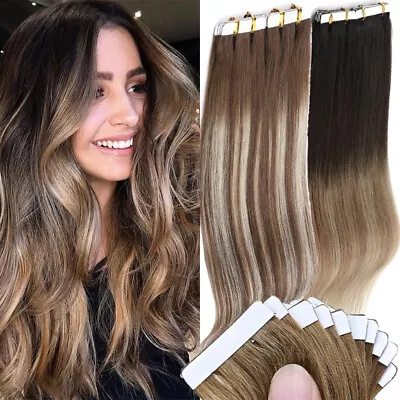 Invisible Tape In Skin Weft 100% Remy Human Hair Extensions 60pcs 150g Thick • $35.25