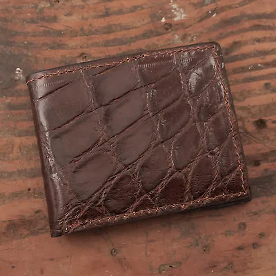 Brown Alligator Bifold Wallet - Amish USA Handmade Billfold Cash Wallet • $99.95