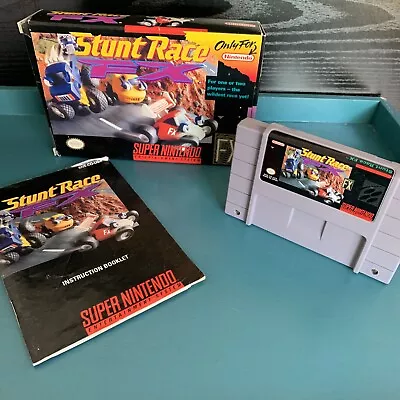 Super Nintendo Stunt Race FX  Video Game W Org Box & Manual AUTHENTIC SNES Racer • $34