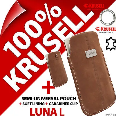 New Krusell Luna L Large GENUINE SUEDE LEATHER Mobile Pouch Case Cover Slim+Clip • £4.97