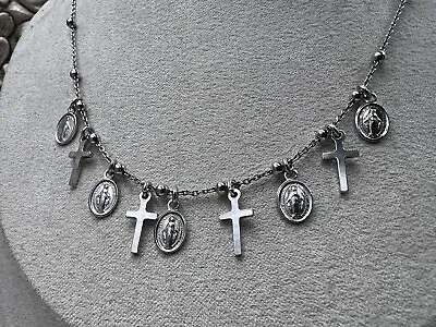 Michael Anthony Sterling Silver 16-18” Religious Necklace Cross Mother Mary • $39.99