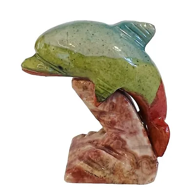 Vintage Stone Carved Animal Dolphin Figurine Polished Hand Painted Marble Onyx • $19.98
