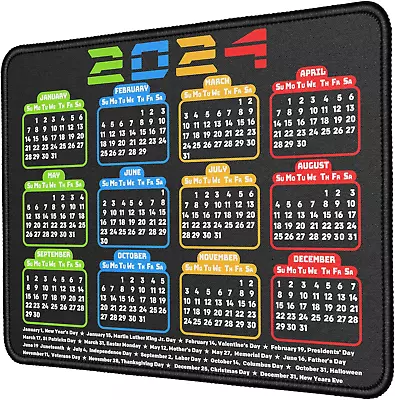 2024 Calendar Mouse Pad With Stitched Edges Black Gaming Non Slip Rubber Mat • $17.49