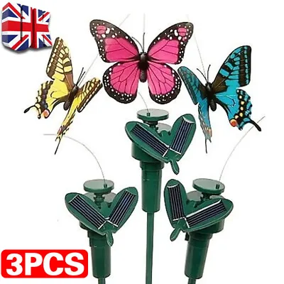 3X Solar Powered Butterfly Flying Fluttering Decor Flower Garden Outdoor • £10.59