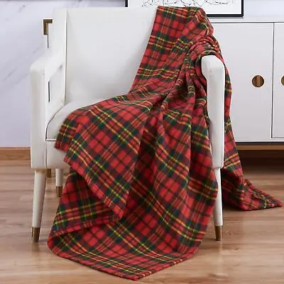 Soft Warm 150x200cm Double Tartan Check Sofa Throw Bed Fleece Travel Blanket • £10.99