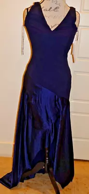 Aidan Mattox - NWT - Sleeveless Contrast Fabric Navy Blue Maxi Dress - Size 10 • $71.20