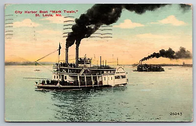 Vintage Postcard MO St Louis City Harbor Boat Mark Twain C1915 Divided ~8568 • $1.93