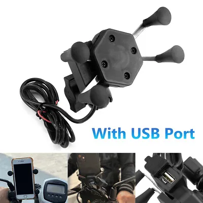 Motorcycle Motorbike Phone GPS Mirror Bracket Holder Mounts W/ USB Charger Port. • $10.79