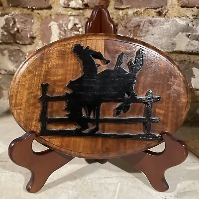 Vintage Hand Made Wood Cowboy Bucking Bronco Wall Art Hanger Country Western • $11.99