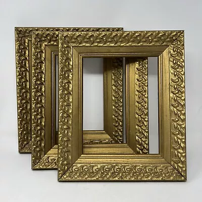THREE Vintage Solid Wood Picture Frames Gold Tone Leaf Design • $75