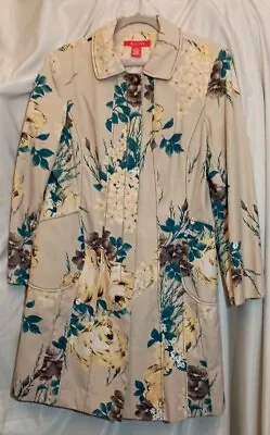 A Line Women’s X-Large Floral Long  Button Down Vintage Trench Coat Jacket • $29.70