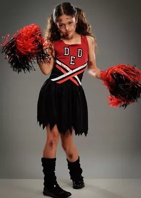 Girls Halloween Zombie Cheerleader Kids Scary Fancy Dress Costume & Pom Poms • £21.99