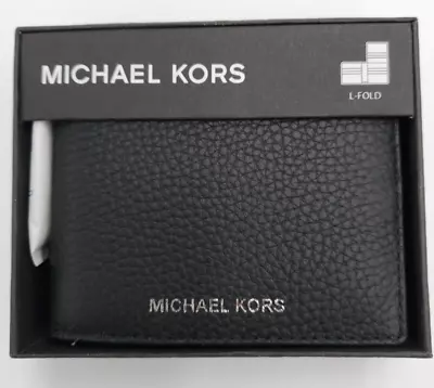 Michael Kors Andy L-Fold Card With ID Leather Men's L-Fold Card Wallet Black $78 • $37