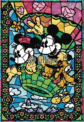 Stained Glass Art MICKEY MINNIE MOUSE AIR BALLOON Counted Cross Stitch PATTERN • $3.71