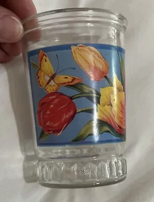 Vintage Bama Jelly Jar. Juice Glass. Butterfly And Flowers. 4” Farmhouse Garden • $5