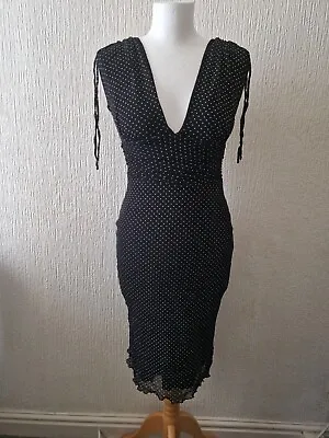 £0.99 • Buy Stunning Figure Hugging Jane Norman Little Black Dress With Small White Dots 12